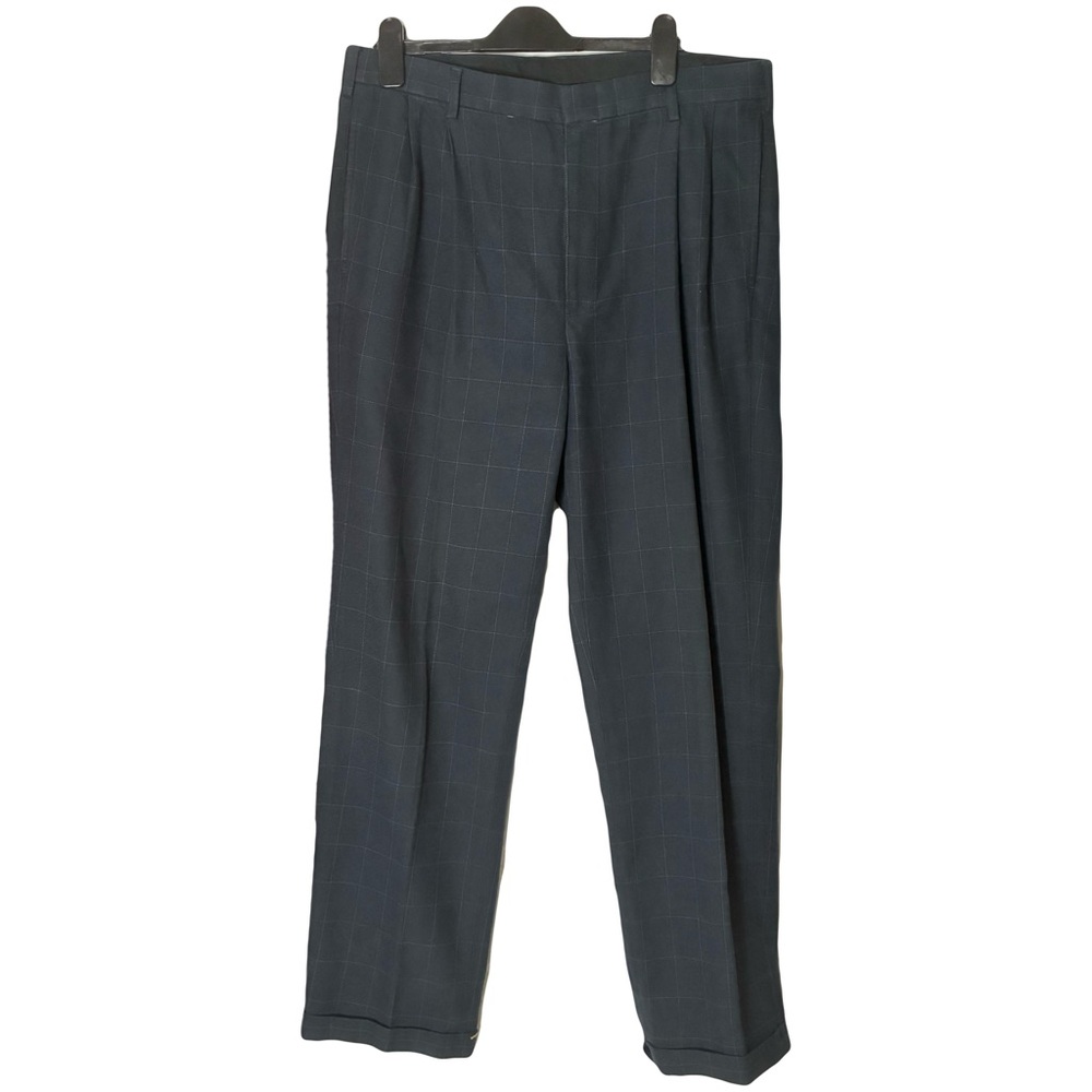 Nwot Jos A Bank Grey Windowpane Plaid Cuffed Hem Pleated Pant 35x32 Cotton Work